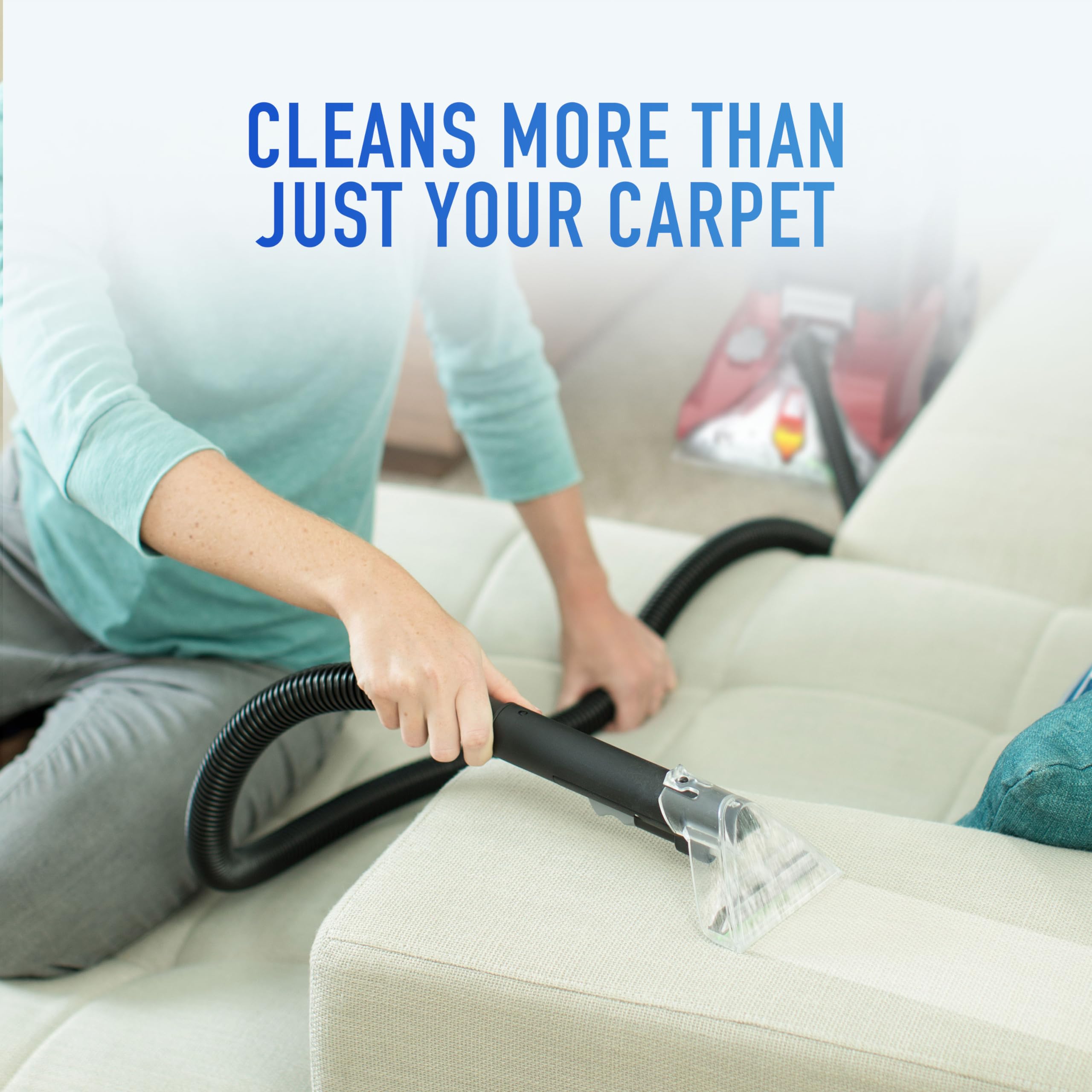 Hoover PowerScrub Deluxe cleaning solution sample jumpstarts stain removal.