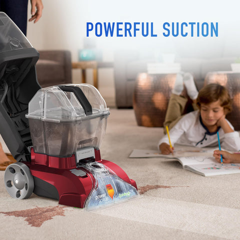 Hoover PowerScrub Deluxe spin-scrub brushes remove deep stains with multi-angle agitation.