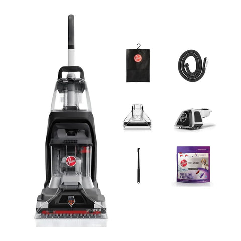 Hoover PowerScrub XL Pet carpet cleaner front view, ready for deep cleaning action.