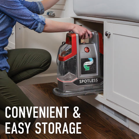 Hoover Spotless with solution pair supports deeper cleaning of carpets and fabrics