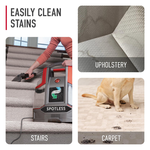 Hoover Spotless pet mess removal helps lift stains from carpets and upholstery