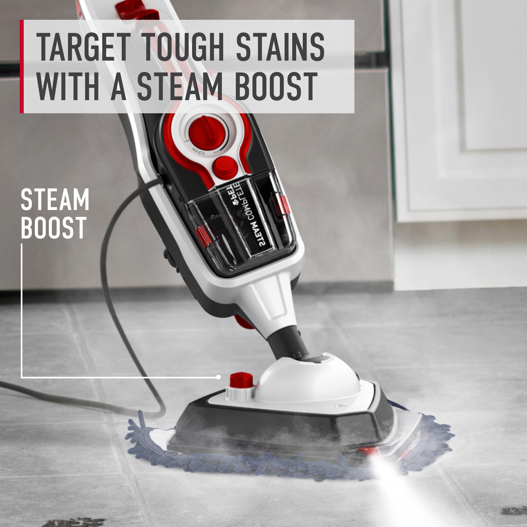 Hoover Steam Complete Pet Steam Mop is lightweight for easy, fatigue-free cleaning sessions.