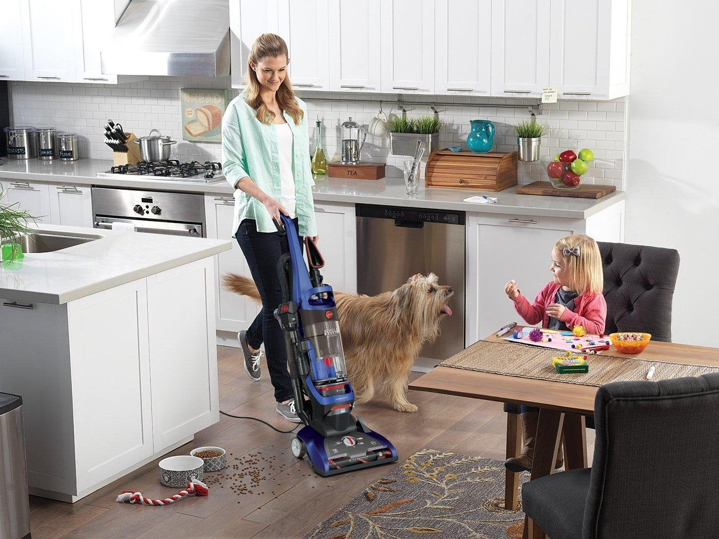 Hoover WindTunnel 2 corded upright with multi-floor brush roll demonstrates optimized cleaning.