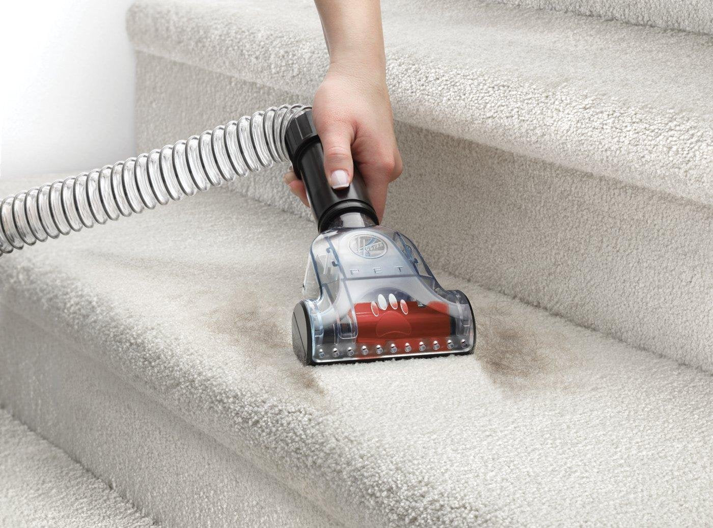 Hoover WindTunnel 2 pet turbo tool tackles pet messes with powerful suction.