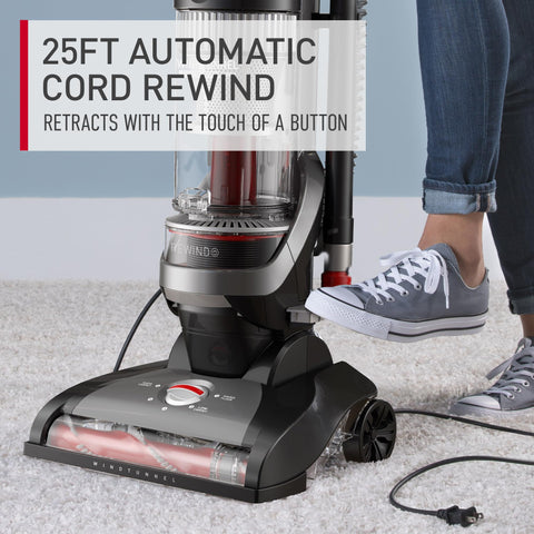 Hoover WindTunnel Pro cord rewind action enables quick cord reset