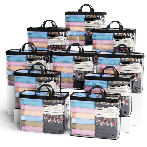 Hopack 22L under-bed storage bags stacked to maximize closet space.
