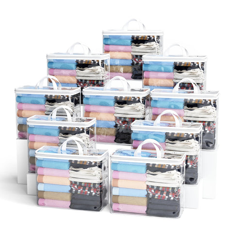 Hopack clear zippered storage bags for clothes keep items visible and organized.