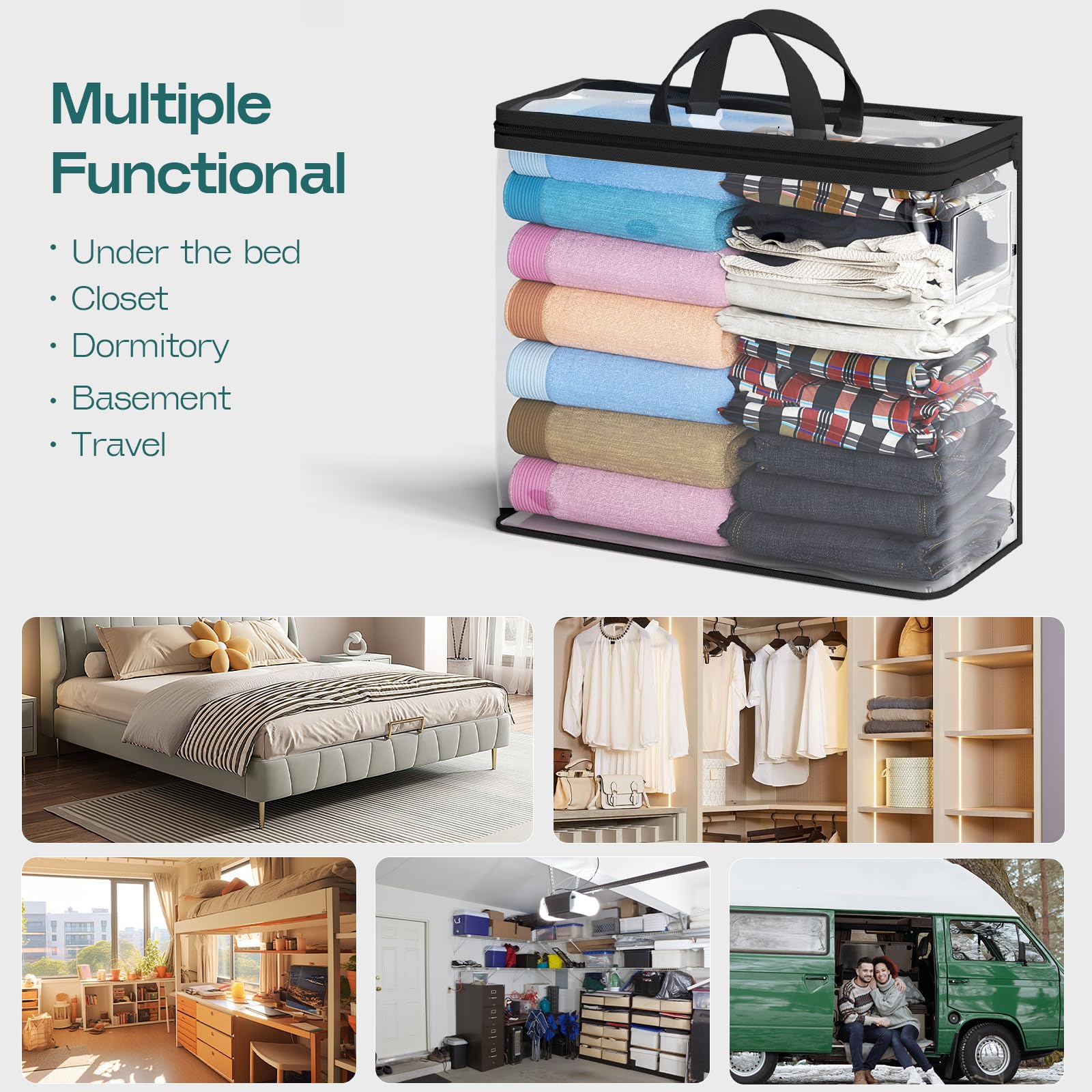 Hopack contents visible to identify clothes and blankets at a glance.