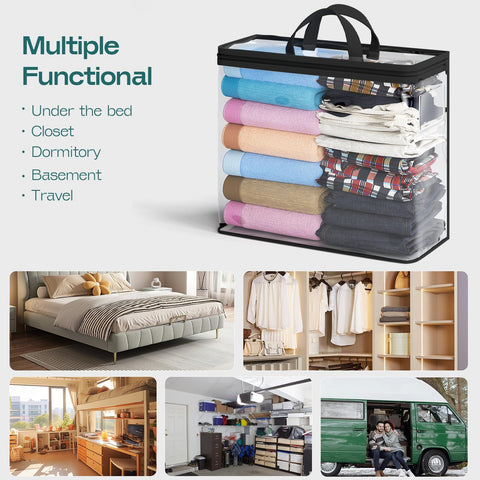 Hopack contents visible to identify clothes and blankets at a glance.