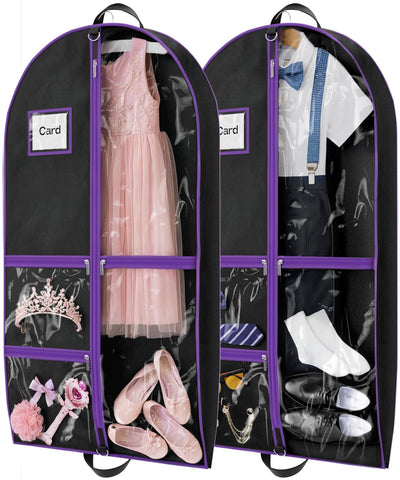 Hopack 40-inch dance garment bag hanging keeps outfits wrinkle-free during travel.