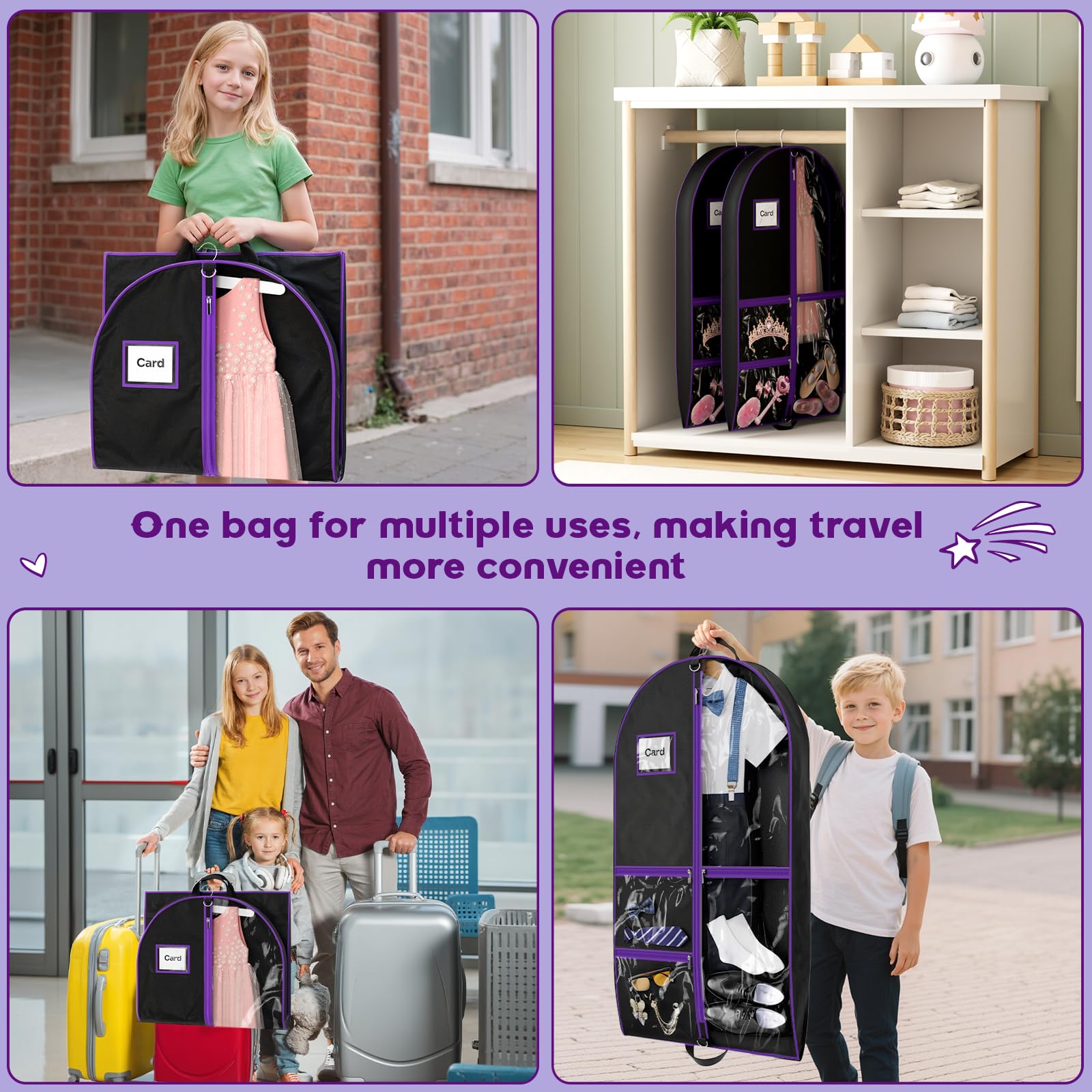 Hopack dance garment bag foldable for easy transport to recitals and competitions.