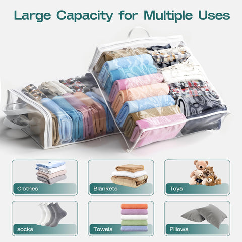 Hopack see-through storage bags help you quickly identify linens and clothing.