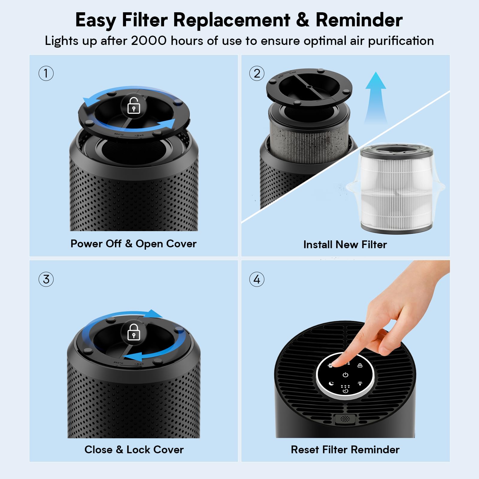 Hopmirth air purifier in a bedroom scene highlighting quiet performance