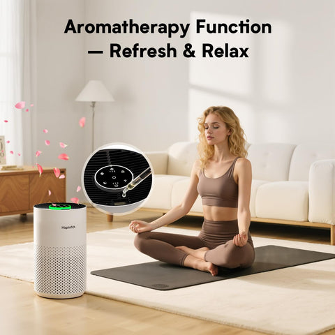 Hopmirth Upgraded Air Purifier in bedroom for quiet nights.
