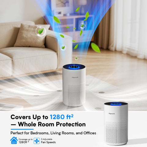 Hopmirth Upgraded Air Purifier top view with compact design for bedrooms.