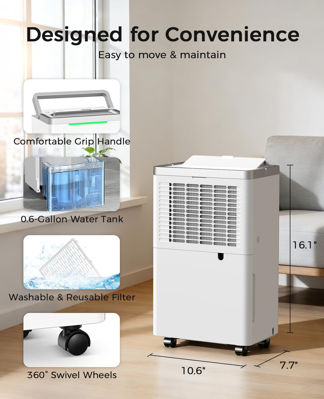 HOPSEN dehumidifier auto-defrost helps prevent icing in cool spaces