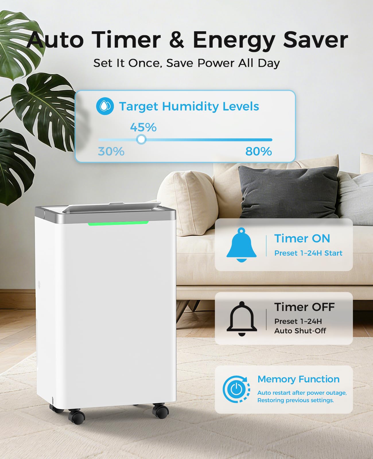 HOPSEN dehumidifier casters and handle make moving easy