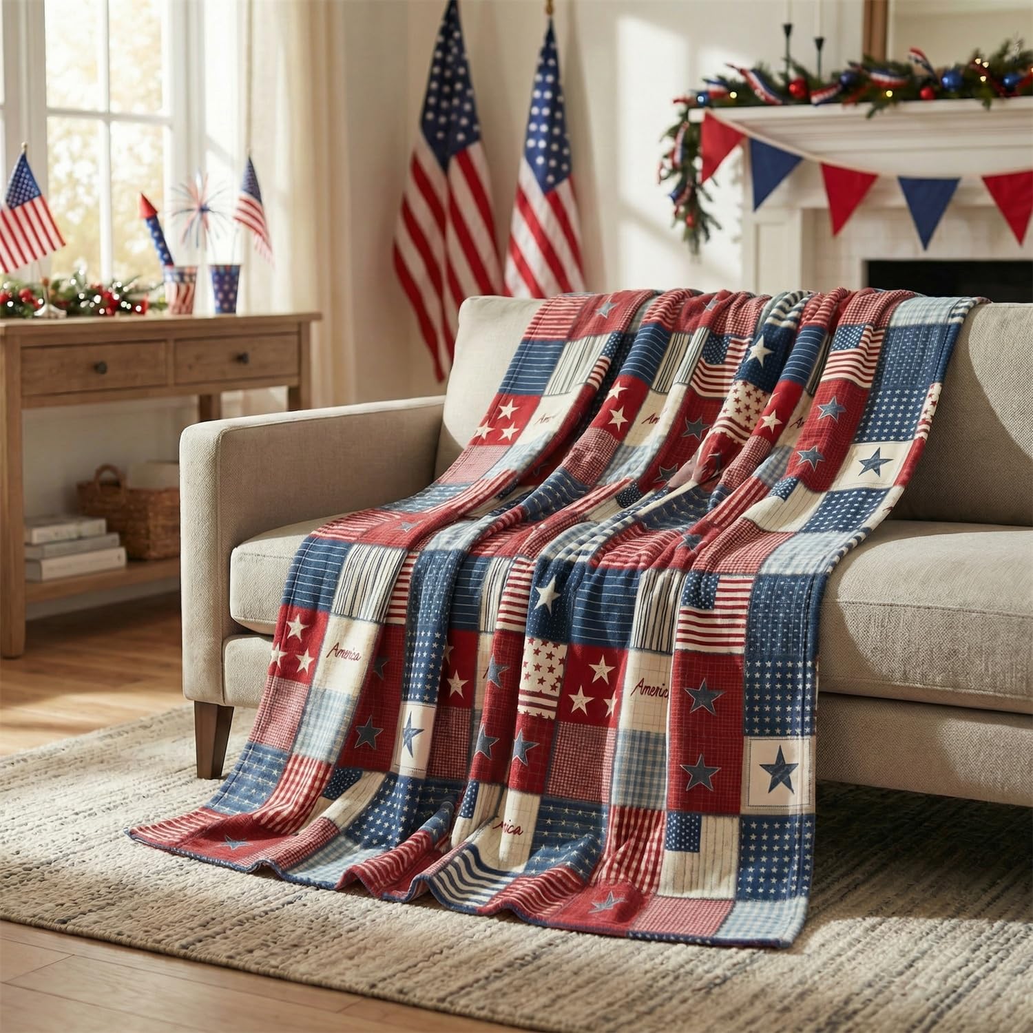 Horaldaily 4th of July flag-throw adds patriotic warmth to any room