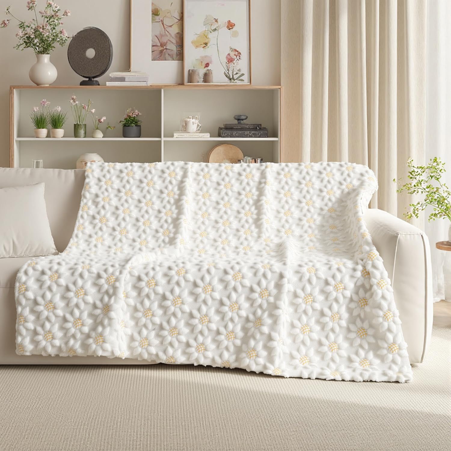 Horaldaily soft fuzzy plush faux fur blanket ideal for couch or bed.