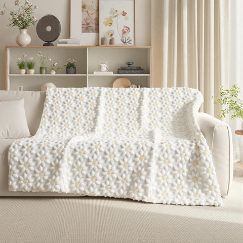 Horaldaily soft fuzzy plush faux fur blanket ideal for couch or bed.
