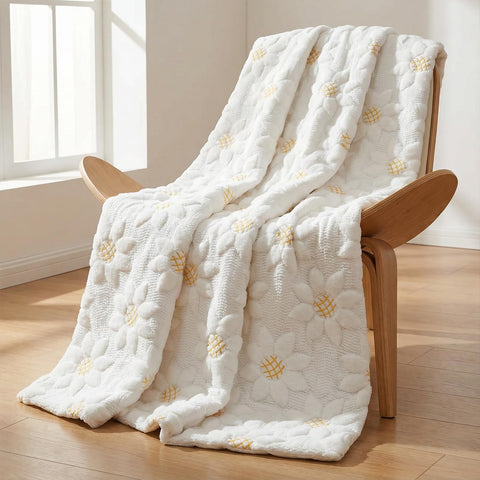 Horaldaily Spring Summer blanket throw in white sunflower design for versatile warmth.