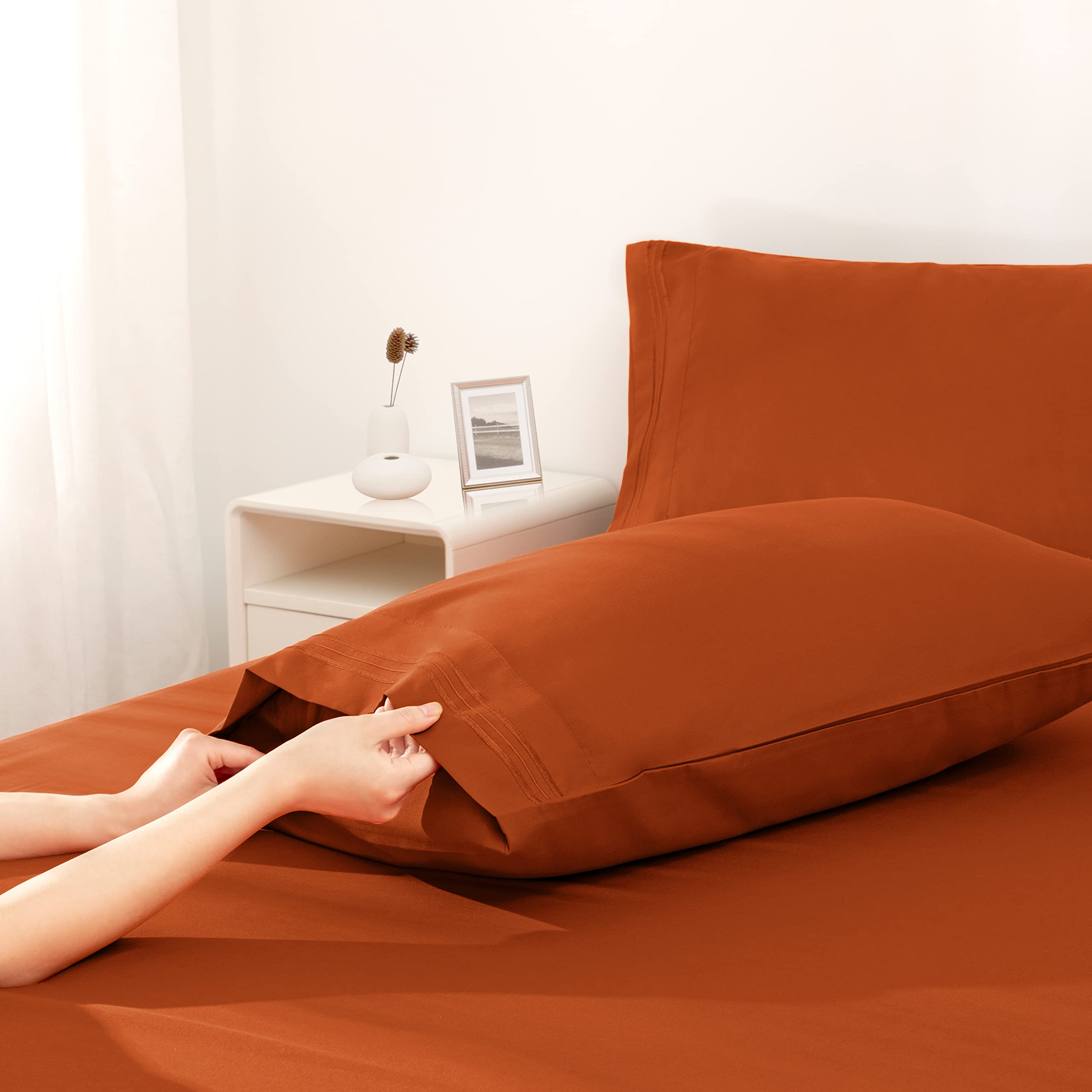Horbaunal burnt orange queen embossed pillowcases