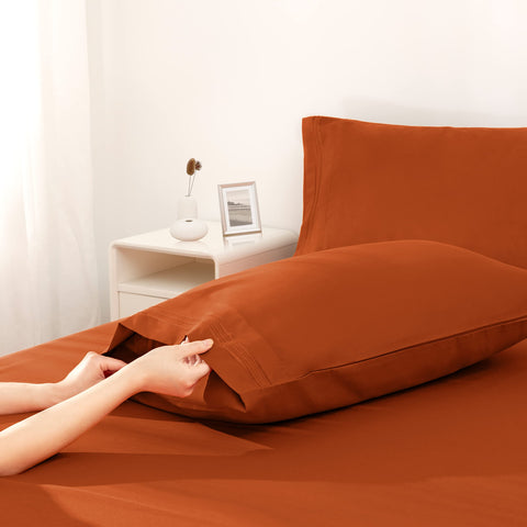 Horbaunal burnt orange queen embossed pillowcases