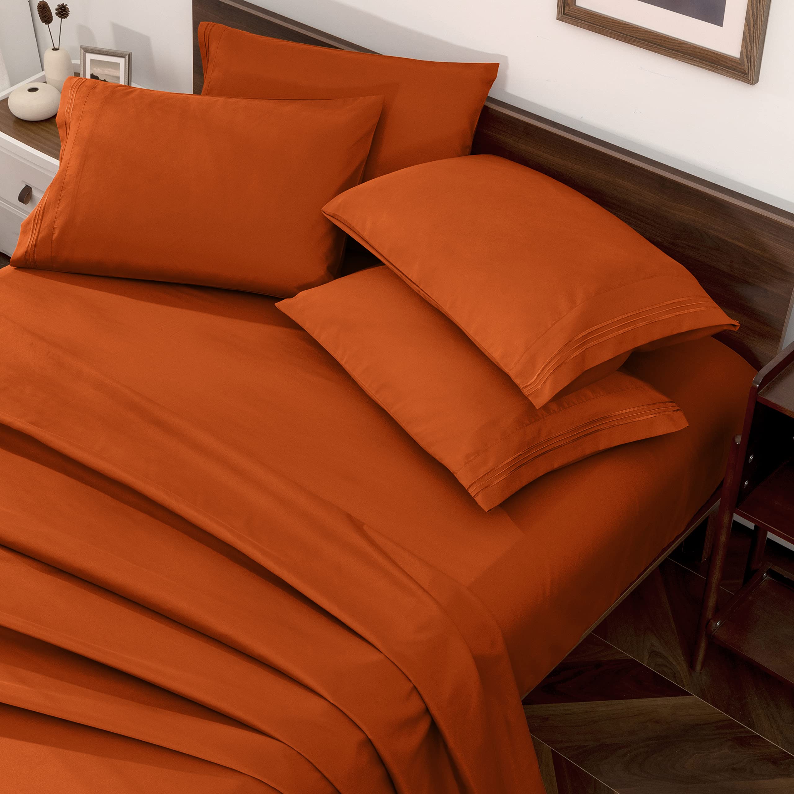 Horbaunal burnt orange queen flat sheet shows generous 102x90 inches for ample coverage