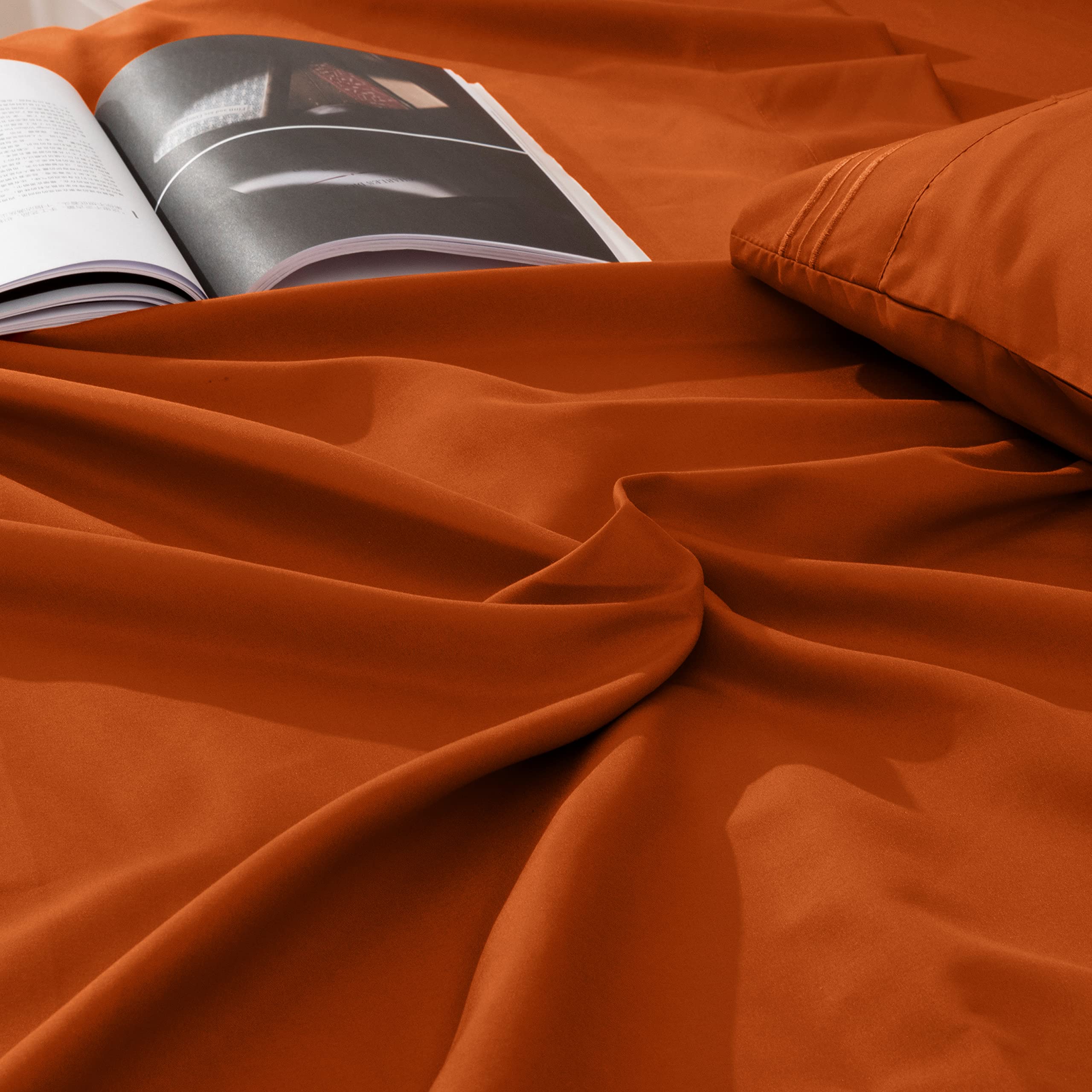 Horbaunal burnt orange queen pillowcases with embossed stripes for decorative detail