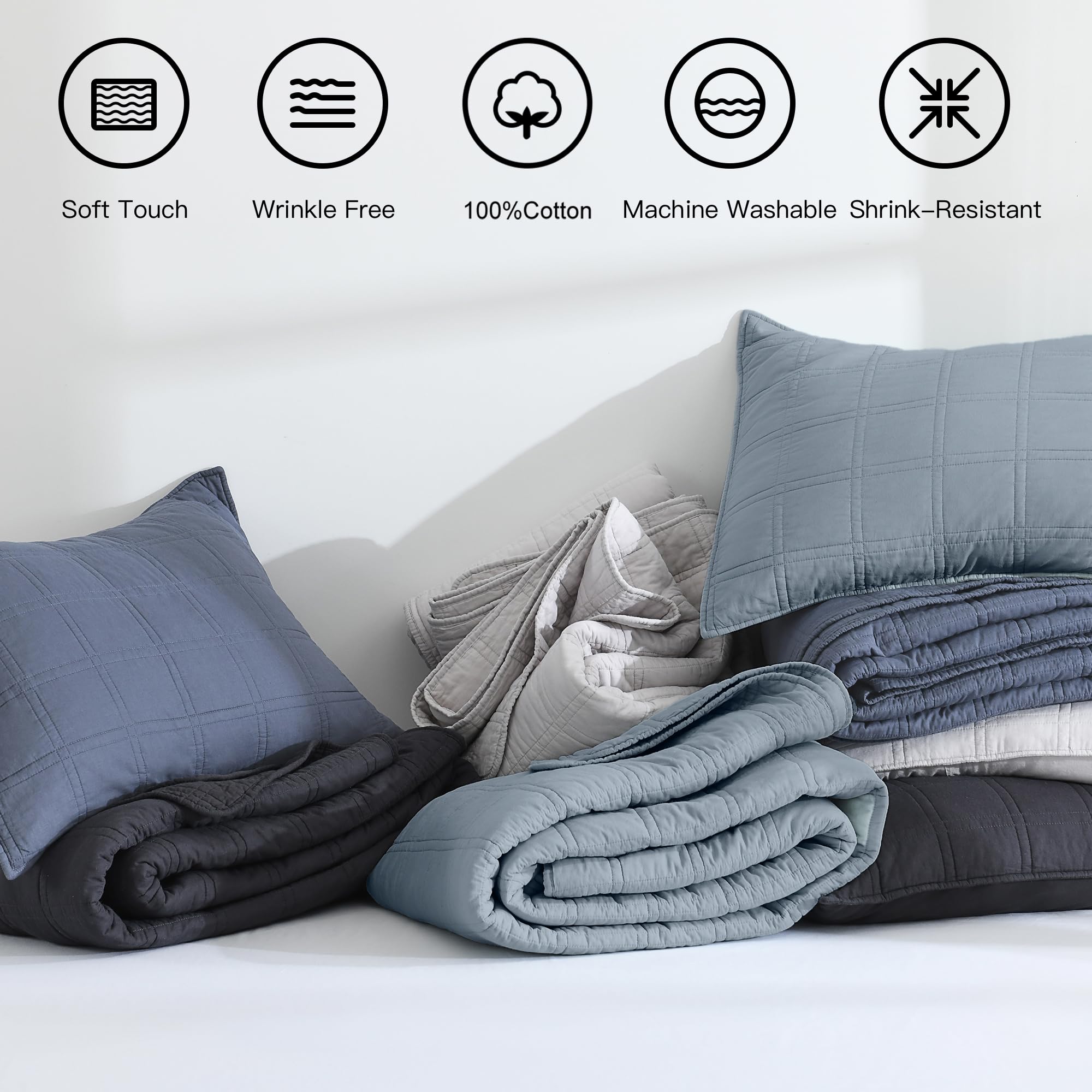 HORIMOTE HOME Adriatic Blue bedding enhances year-round coziness and simple styling.