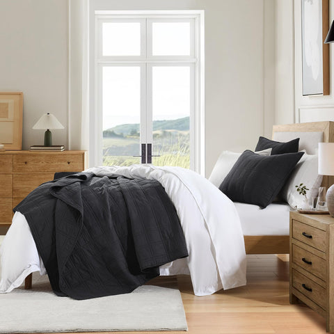HORIMOTE HOME bedspread 90x96 charcoal highlights geometric design.