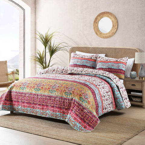 HORIMOTE HOME boho floral stripe print brightens a room with vibrant color.