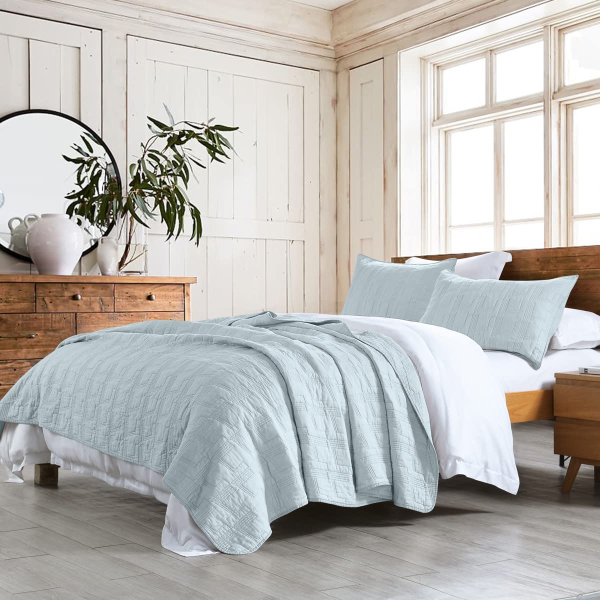 HORIMOTE HOME quilt set in baby blue offers breathable cotton comfort