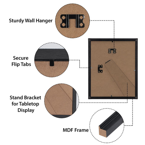 HORLIMER wood frame with MDF and clear plexiglass for sturdy photo protection