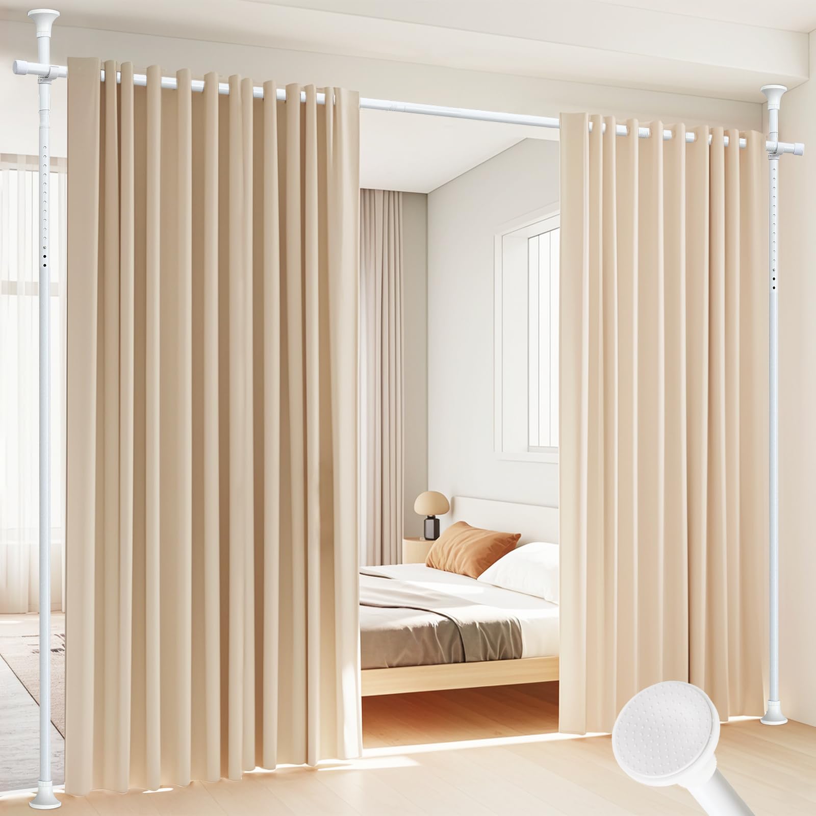 HORSE SECRET room divider rod enables no-drill setup for quick privacy.
