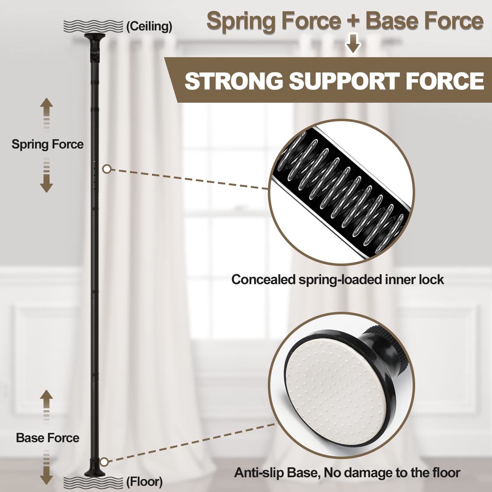 Horse Secret tension rod width adjustable creates flexible partitions in small rooms.