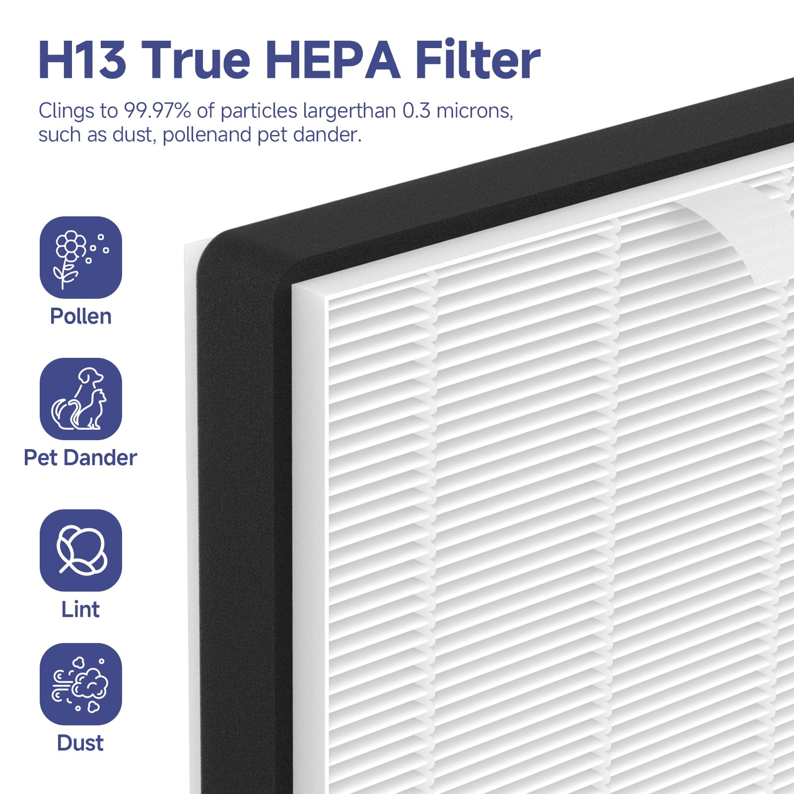Horserdy F2 A2 true HEPA filtration captures 0.3 micron particles.