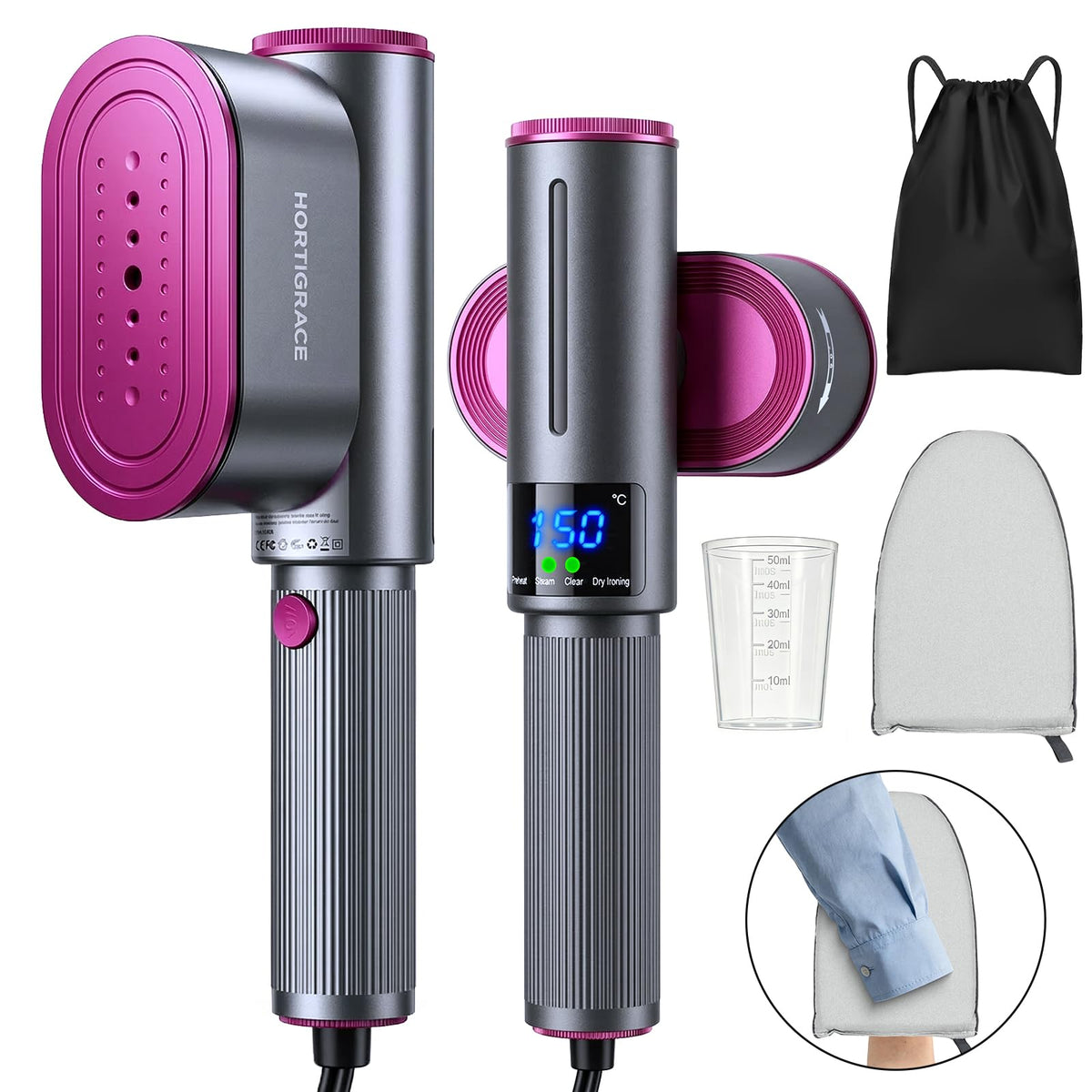 HORTIGRACE travel steamer compact body for easy packing and wrinkle removal