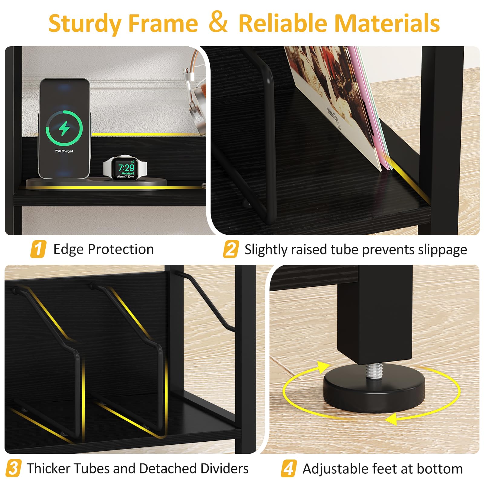 Hosfais sturdy black record stand with thickened metal frame and wobble reduction