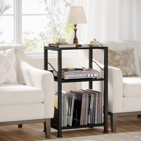 Hosfais 3-tier stand top surface close-up highlighting roomy storage area