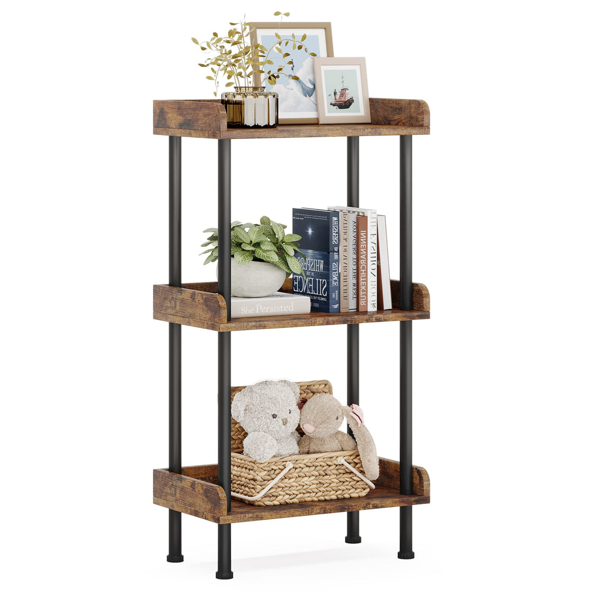 Hosfais Bookshelf 3-Tier wood frame for durable storage