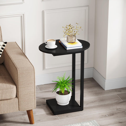 Hosfais C-shaped sofa side table in living room supports snacks and devices