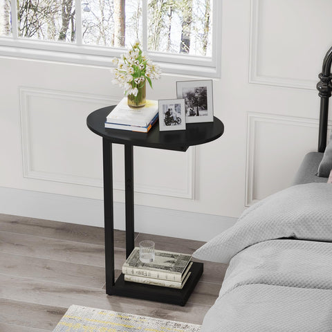 Hosfais end table wood top with matte black finish enhancing living room style