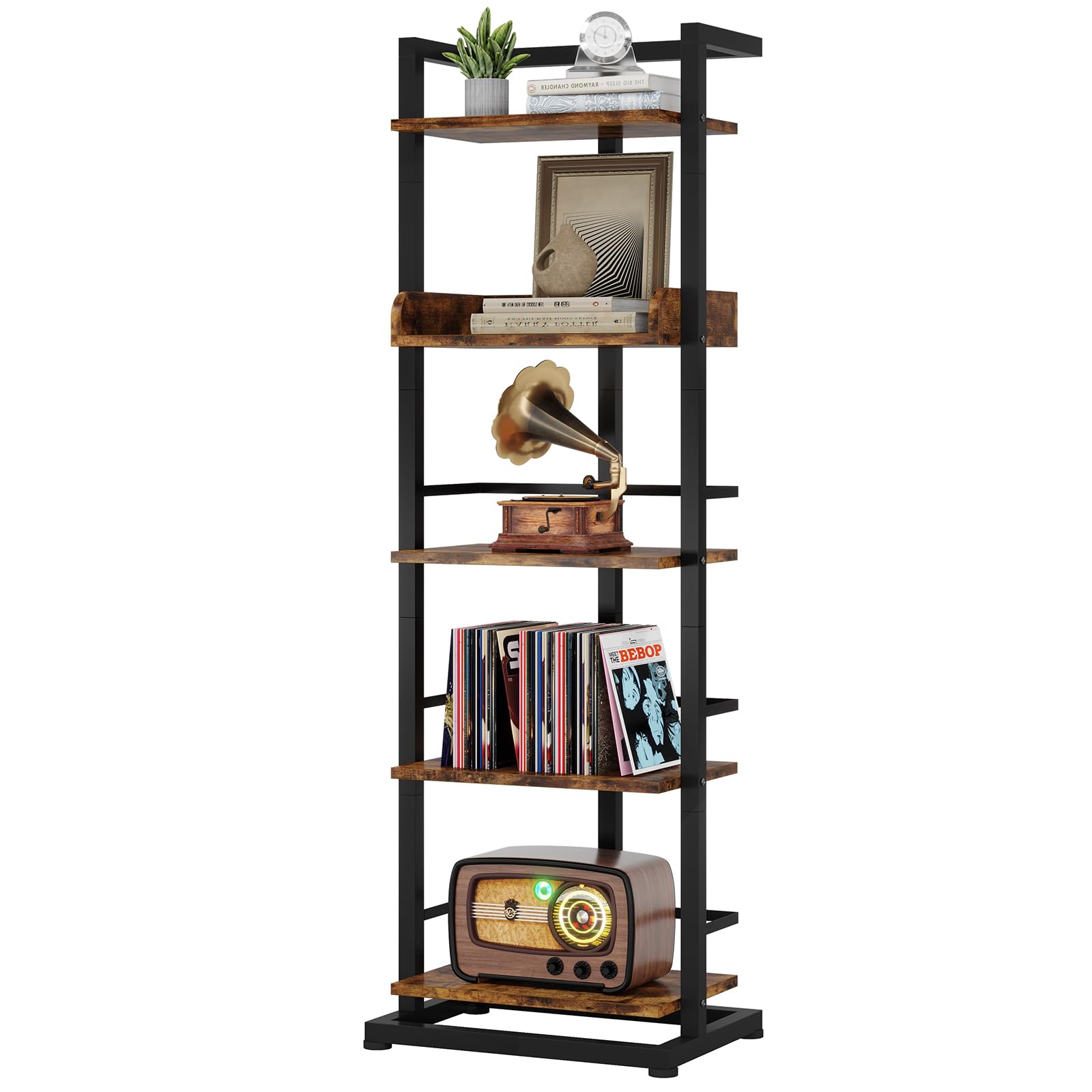 Hosfais narrow bookshelf with wood frame for sturdy storage in small spaces.