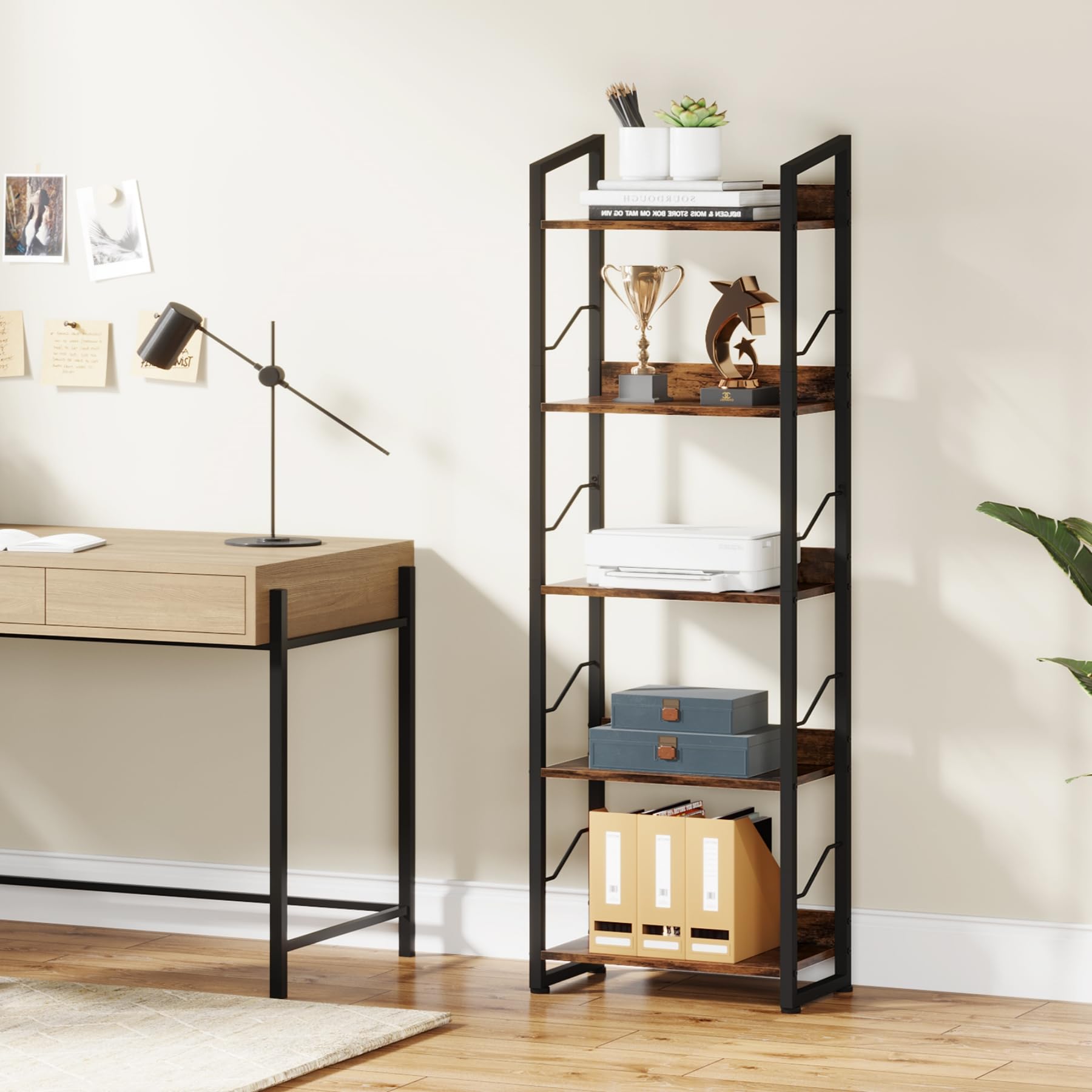 Hosfais rustic-industrial shelf suits living rooms or offices.