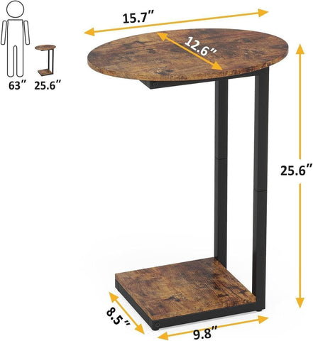 Hosfais C-shaped side table shows metal frame for steady support