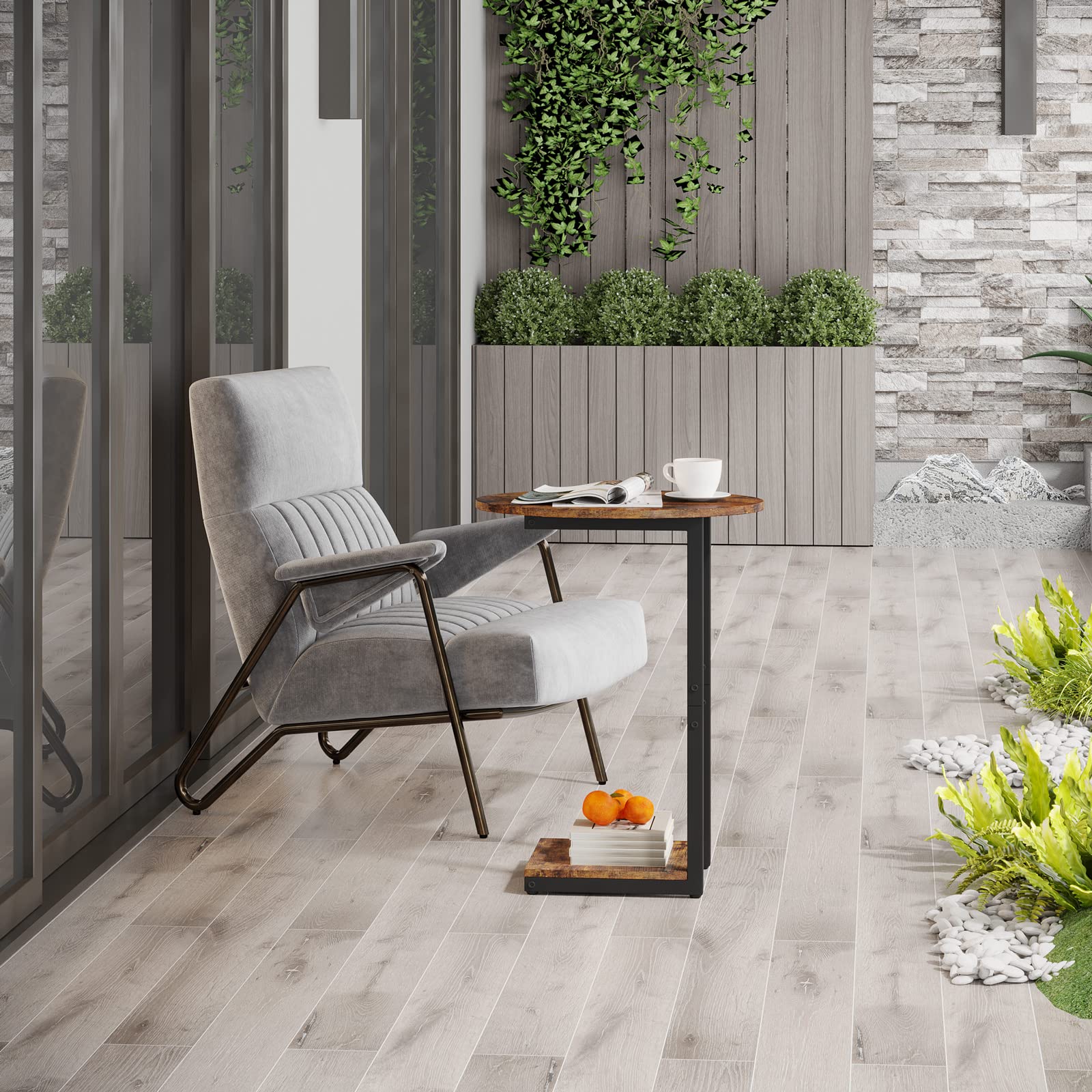 Hosfais side table with wood grain finish complements varied interiors