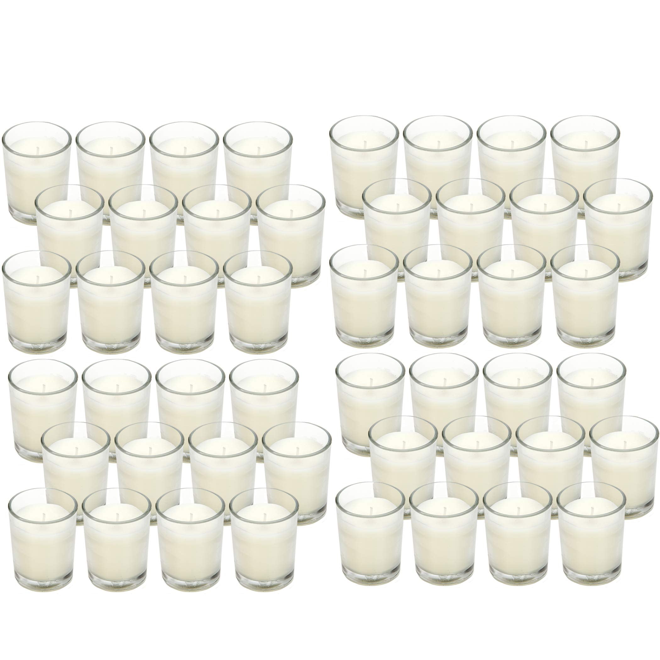 Hosley clear glass votive candle with 10-12 hour burn, perfect for table centerpieces.