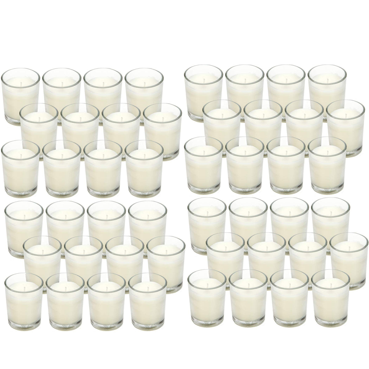 Hosley clear glass votive candle with 10-12 hour burn, perfect for table centerpieces.