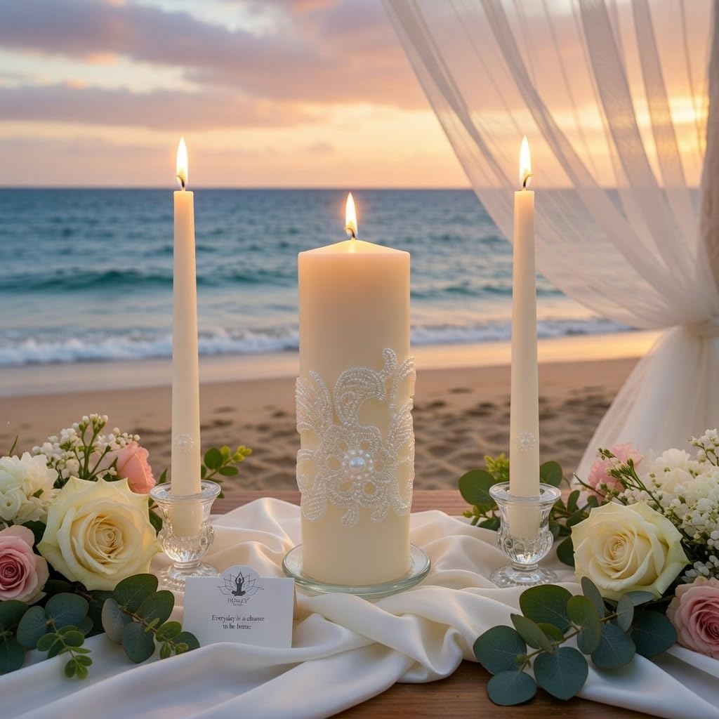 Hosley gift-ready wedding candle set for newlyweds or events.